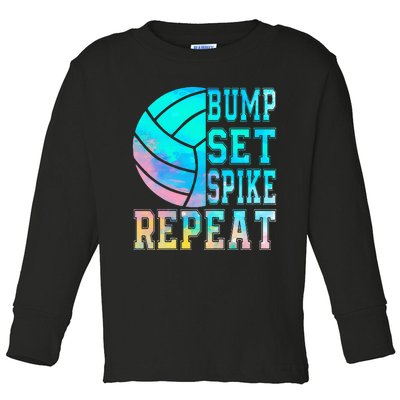 Colorful Teen Girl Volleyball Bump Set Spike Repeat Toddler Long Sleeve Shirt