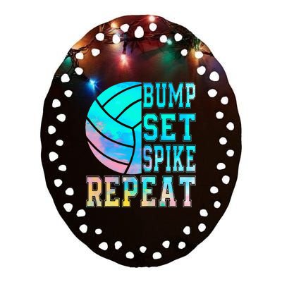 Colorful Teen Girl Volleyball Bump Set Spike Repeat Ceramic Oval Ornament