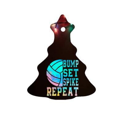 Colorful Teen Girl Volleyball Bump Set Spike Repeat Ceramic Tree Ornament