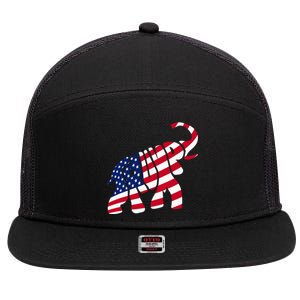 Cute Trump Gift Proud American Flag Elephant 7 Panel Mesh Trucker Snapback Hat