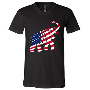 Cute Trump Gift Proud American Flag Elephant V-Neck T-Shirt