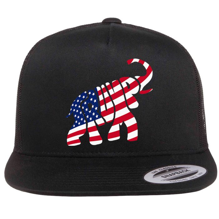 Cute Trump Gift Proud American Flag Elephant Flat Bill Trucker Hat