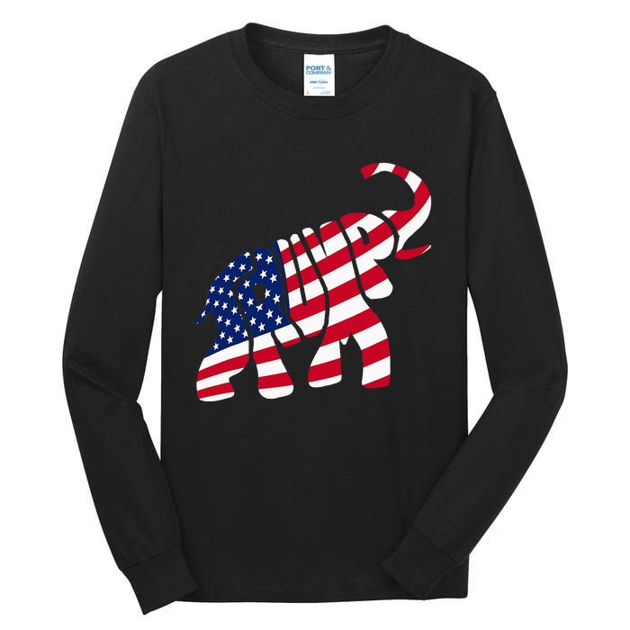 Cute Trump Gift Proud American Flag Elephant Tall Long Sleeve T-Shirt