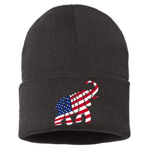 Cute Trump Gift Proud American Flag Elephant Sustainable Knit Beanie