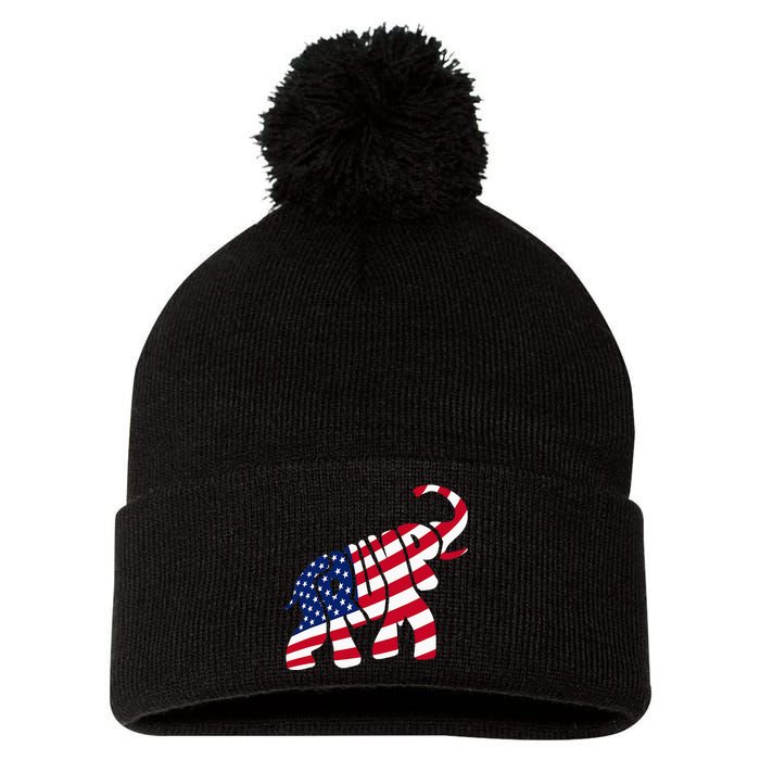 Cute Trump Gift Proud American Flag Elephant Pom Pom 12in Knit Beanie