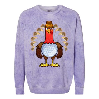 Cool Thanksgiving Golf Gobble Player Turkey Thankful Colorblast Crewneck Sweatshirt