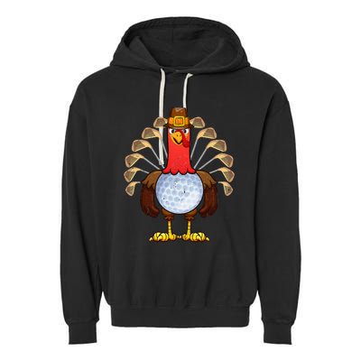 Cool Thanksgiving Golf Gobble Player Turkey Thankful Garment-Dyed Fleece Hoodie