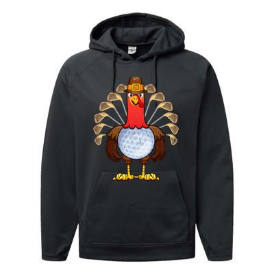 Cool Thanksgiving Golf Gobble Player Turkey Thankful Performance Fleece Hoodie