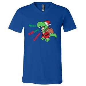 Christmas Trex Gift Have A Roarsome Christmas Cool Gift V-Neck T-Shirt