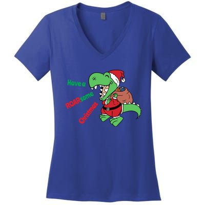 Christmas Trex Gift Have A Roarsome Christmas Cool Gift Women's V-Neck T-Shirt