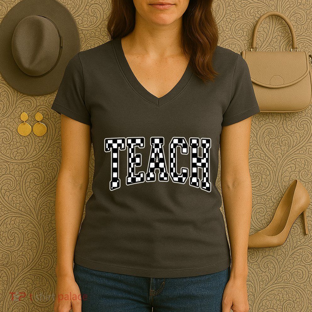 Checkered Teach Gift For Teachers Women's V-Neck T-Shirt