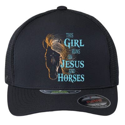 Christian THIS GIRL RUNS ON JESUS HORSES Equestrian Rider Flexfit Unipanel Trucker Cap