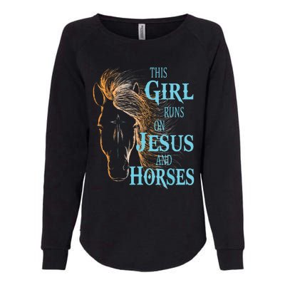 Christian THIS GIRL RUNS ON JESUS HORSES Equestrian Rider Womens California Wash Sweatshirt