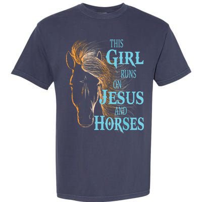 Christian THIS GIRL RUNS ON JESUS HORSES Equestrian Rider Garment-Dyed Heavyweight T-Shirt