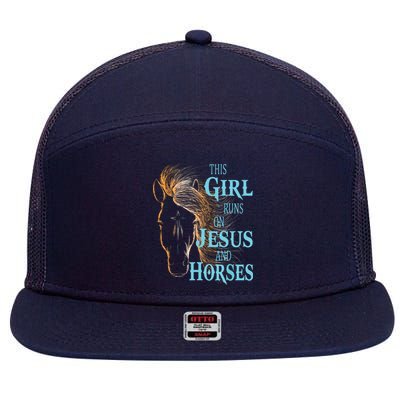 Christian THIS GIRL RUNS ON JESUS HORSES Equestrian Rider 7 Panel Mesh Trucker Snapback Hat