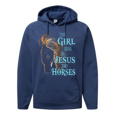 Christian THIS GIRL RUNS ON JESUS HORSES Equestrian Rider Performance Fleece Hoodie