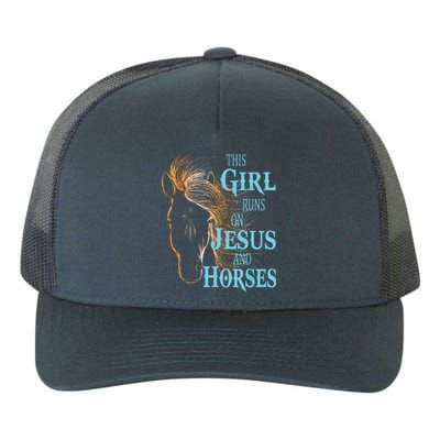 Christian THIS GIRL RUNS ON JESUS HORSES Equestrian Rider Yupoong Adult 5-Panel Trucker Hat