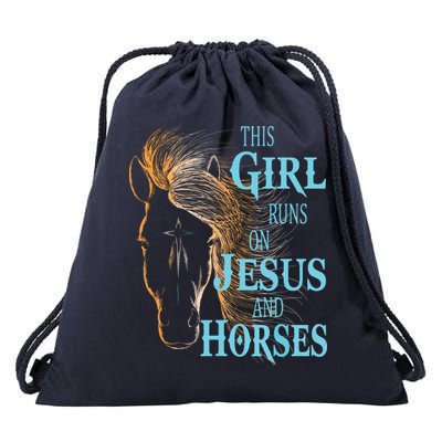 Christian THIS GIRL RUNS ON JESUS HORSES Equestrian Rider Drawstring Bag