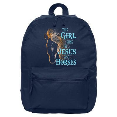 Christian THIS GIRL RUNS ON JESUS HORSES Equestrian Rider 16 in Basic Backpack