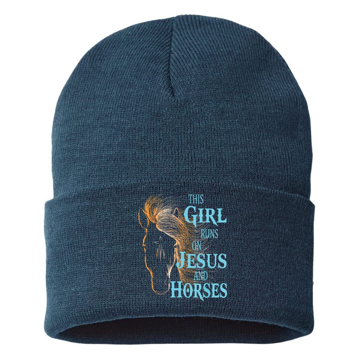 Christian THIS GIRL RUNS ON JESUS HORSES Equestrian Rider Sustainable Knit Beanie