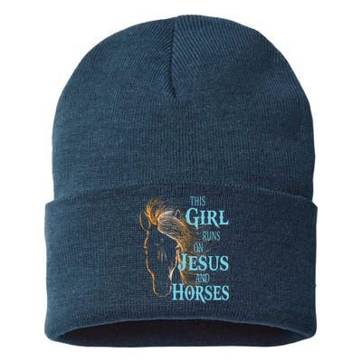 Christian THIS GIRL RUNS ON JESUS HORSES Equestrian Rider Sustainable Knit Beanie