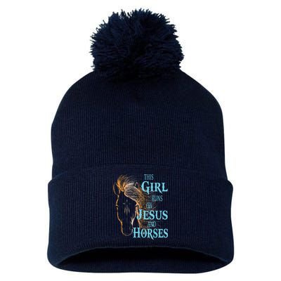 Christian THIS GIRL RUNS ON JESUS HORSES Equestrian Rider Pom Pom 12in Knit Beanie