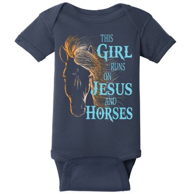 Christian THIS GIRL RUNS ON JESUS HORSES Equestrian Rider Baby Bodysuit