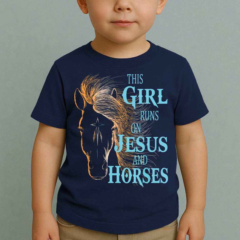 Christian THIS GIRL RUNS ON JESUS HORSES Equestrian Rider Toddler T-Shirt