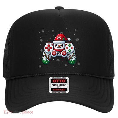 Christmas The Gamer Snowman Video Gaming High Crown Mesh Back Trucker Hat