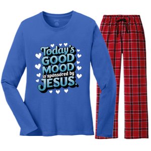 Christian TodayS Good Mood Is Sponsored By Jesus Women's Long Sleeve Flannel Pajama Set 