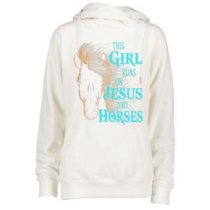 Christian THIS GIRL RUNS ON JESUS & HORSES Equestrian Rider Womens Funnel Neck Pullover Hood