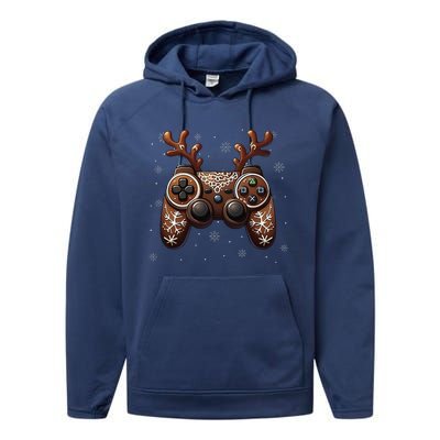 Christmas The Gamer Reindeer Video Gaming Performance Fleece Hoodie