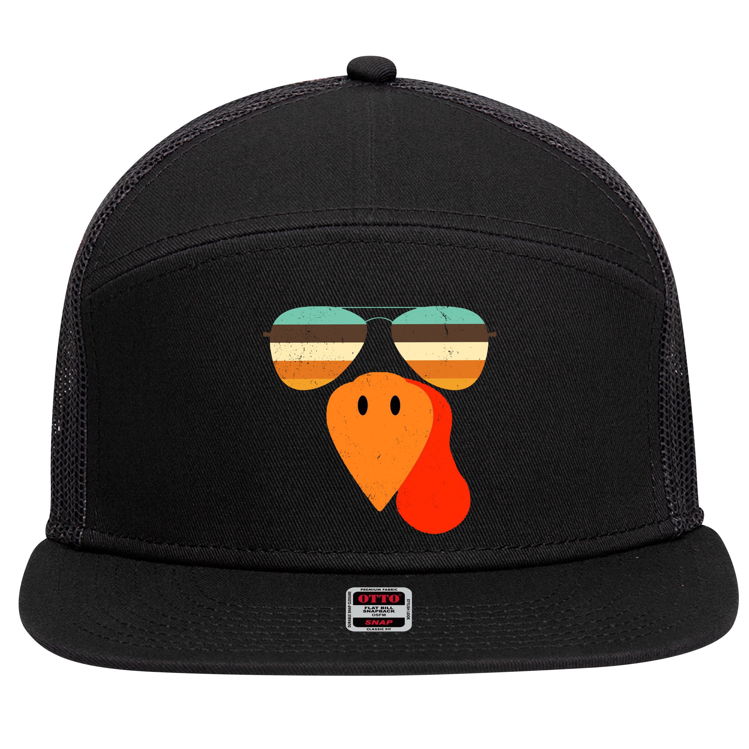 Cool Turkey Gobble Face Shades Funny Thanksgiving 7 Panel Mesh Trucker Snapback Hat