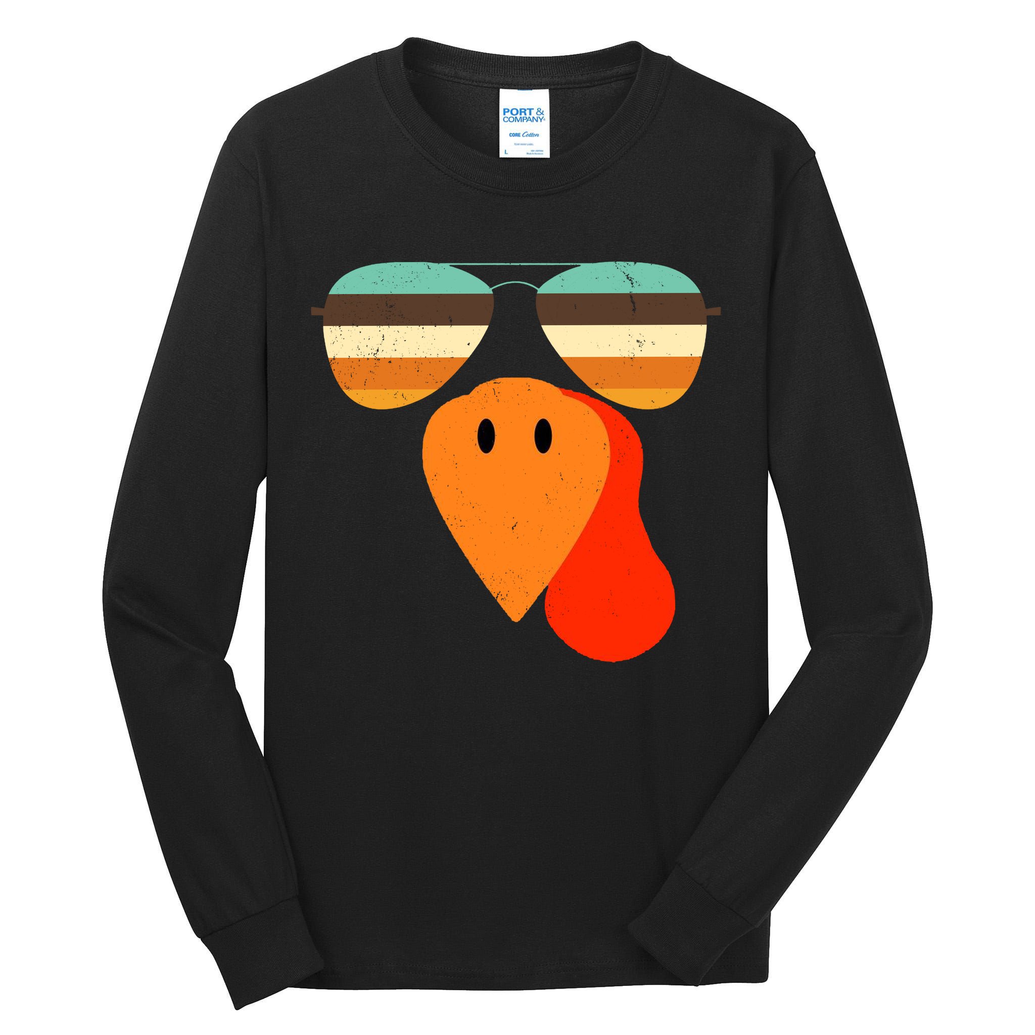 Cool Turkey Gobble Face Shades Funny Thanksgiving Tall Long Sleeve T-Shirt