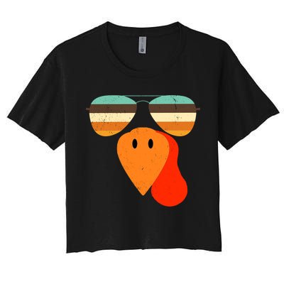 Cool Turkey Gobble Face Shades Funny Thanksgiving Crop Top