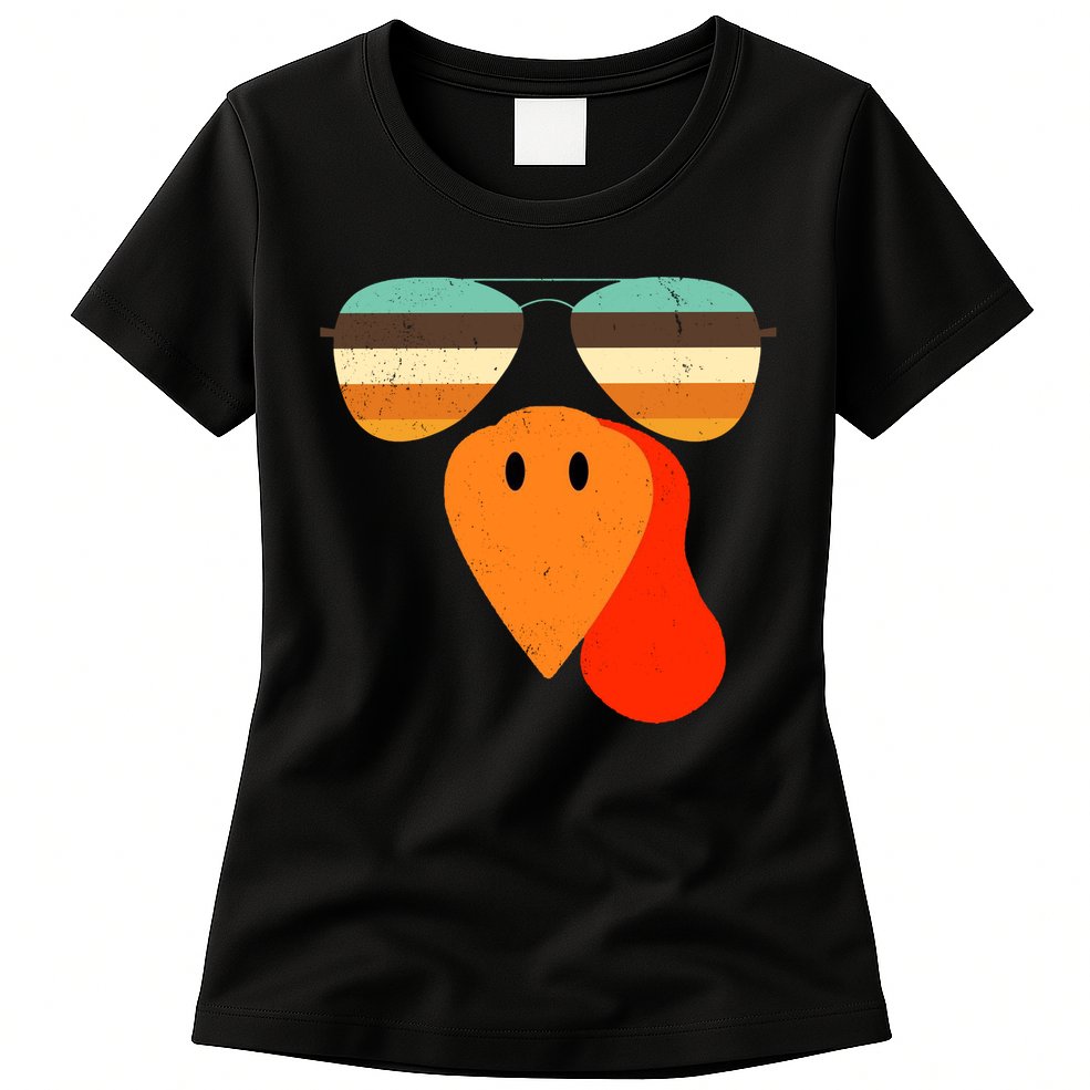 Cool Turkey Gobble Face Shades Funny Thanksgiving Womens T-Shirt