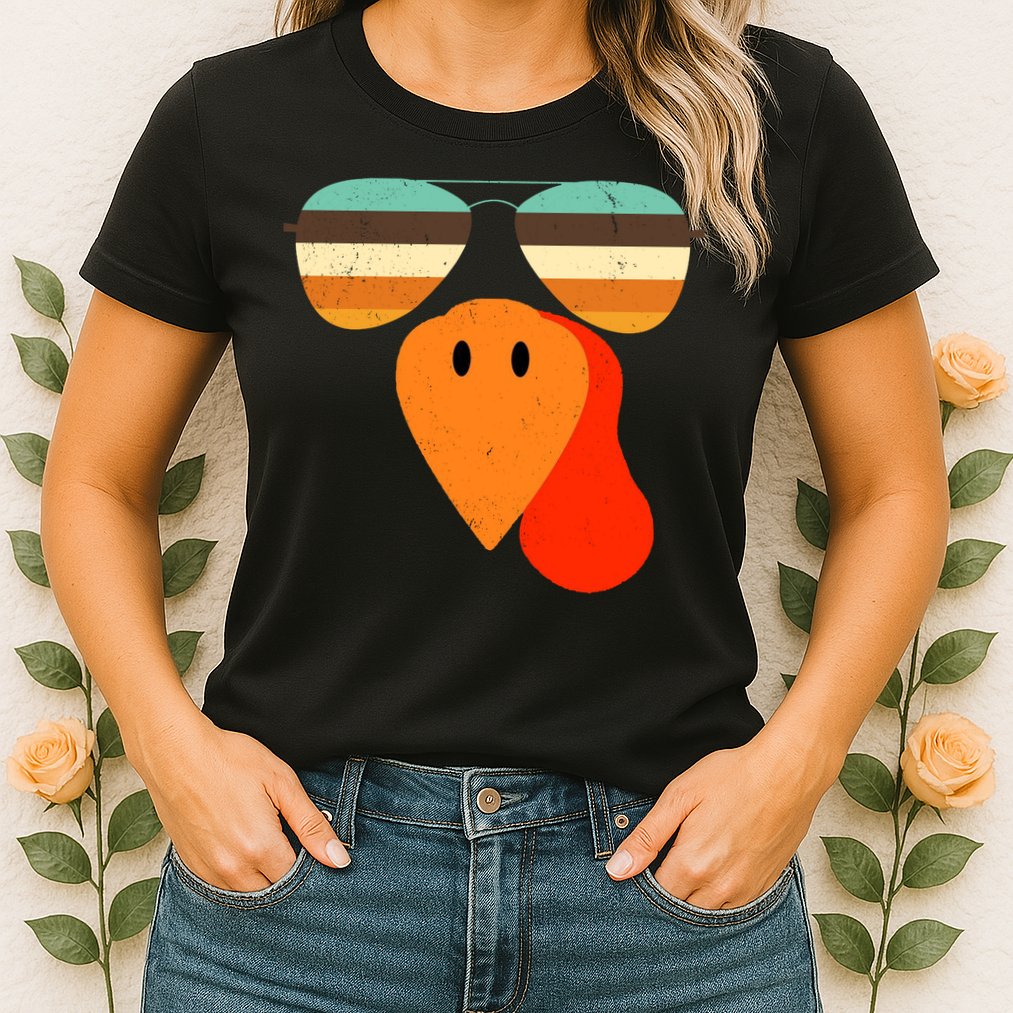 Cool Turkey Gobble Face Shades Funny Thanksgiving Womens T-Shirt