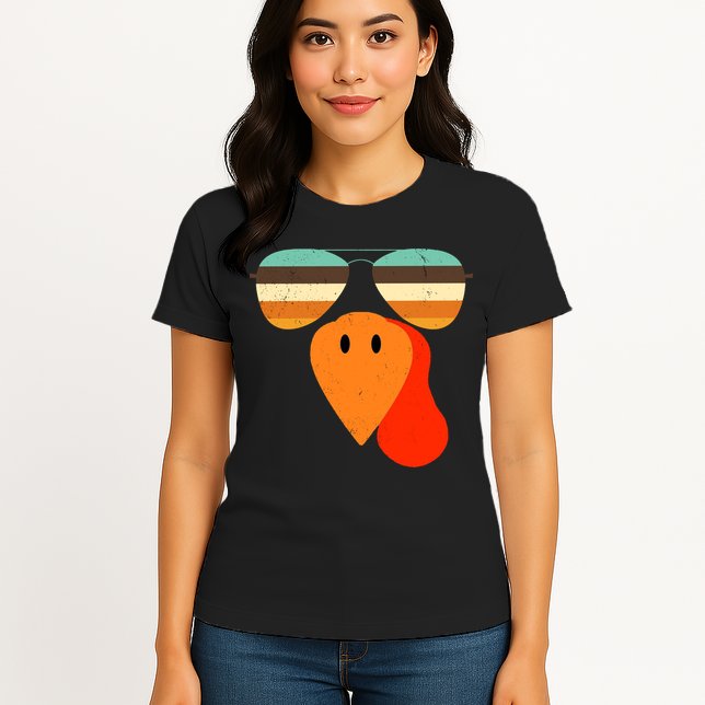 Cool Turkey Gobble Face Shades Funny Thanksgiving Womens T-Shirt