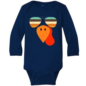 Cool Turkey Gobble Face Shades Funny Thanksgiving Baby Long Sleeve Bodysuit