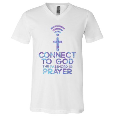 Connect To God Password Prayer Jesus Christian V-Neck T-Shirt