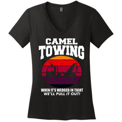 Camel Towing Gift Funny Retro Camel Towing Funny Halloween Gift Women's V-Neck T-Shirt