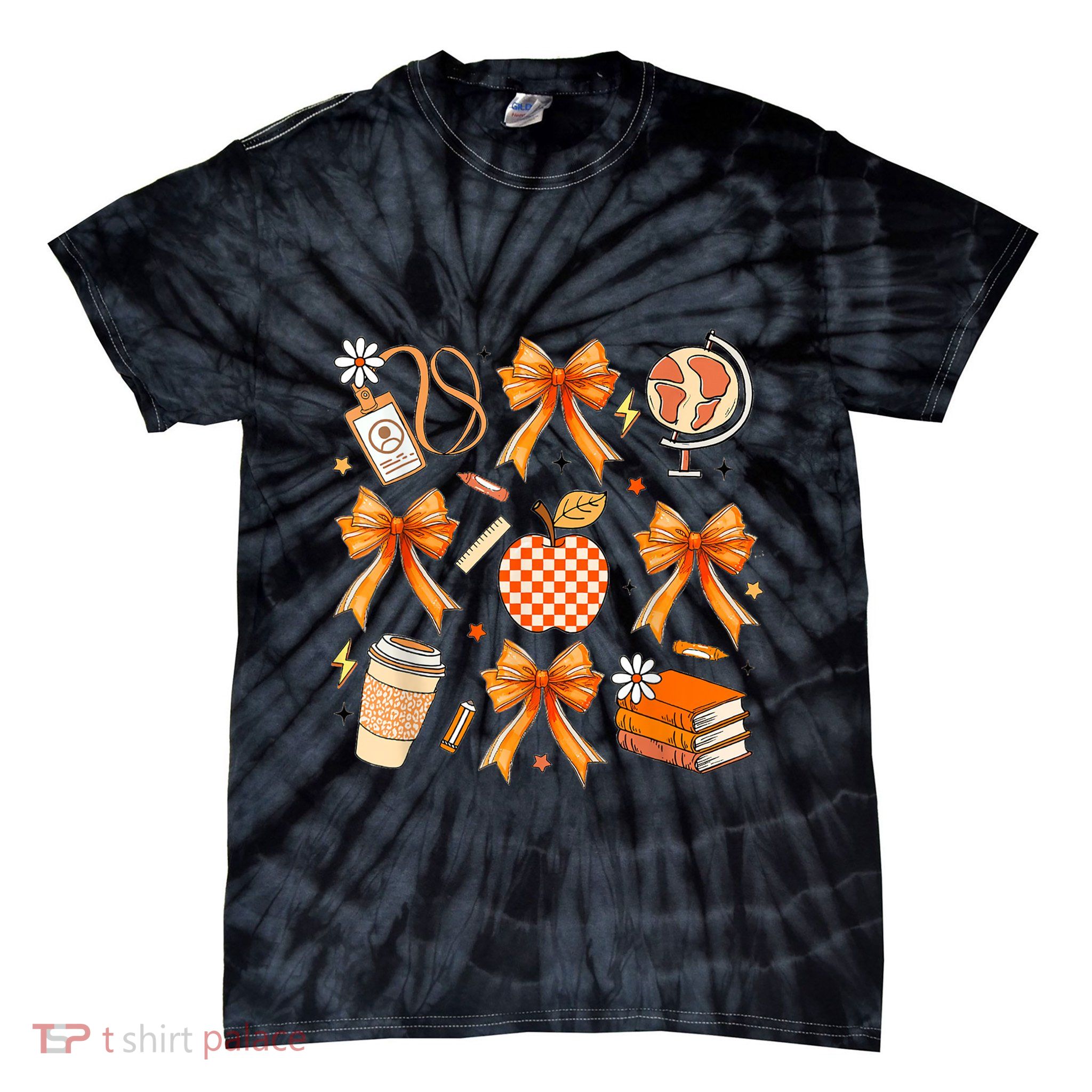 Coquette Teacher Game Day Fall Autumn Book Coffee Tie-Dye T-Shirt