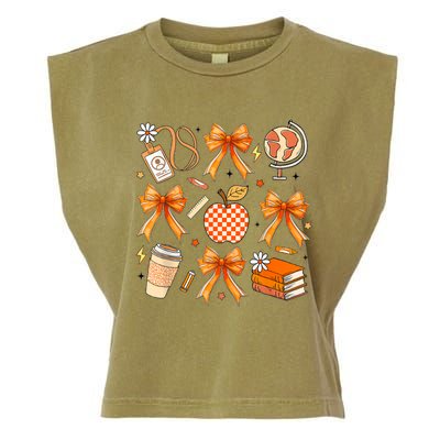 Coquette Teacher Game Day Fall Autumn Book Coffee Garment-Dyed Women's Muscle Tee