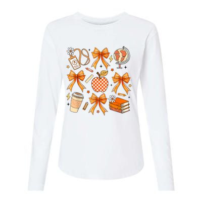 Coquette Teacher Game Day Fall Autumn Book Coffee Womens Cotton Relaxed Long Sleeve T-Shirt