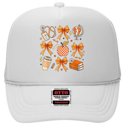 Coquette Teacher Game Day Fall Autumn Book Coffee High Crown Mesh Back Trucker Hat