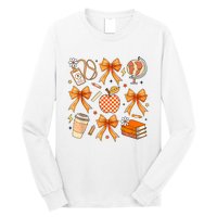 Coquette Teacher Game Day Fall Autumn Book Coffee Long Sleeve Shirt