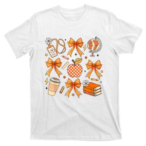 Coquette Teacher Game Day Fall Autumn Book Coffee T-Shirt