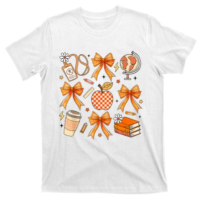 Coquette Teacher Game Day Fall Autumn Book Coffee T-Shirt