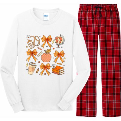 Coquette Teacher Game Day Fall Autumn Book Coffee Long Sleeve Pajama Set