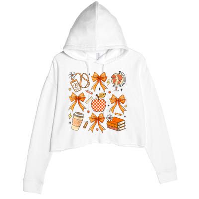 Coquette Teacher Game Day Fall Autumn Book Coffee Crop Fleece Hoodie